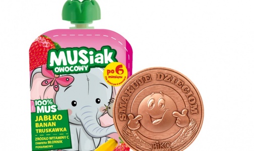 Musiak apple-banana-strawberry. The medal for Sokpol-Koncentraty Sp.z o.o. in the category: „Kids like it”